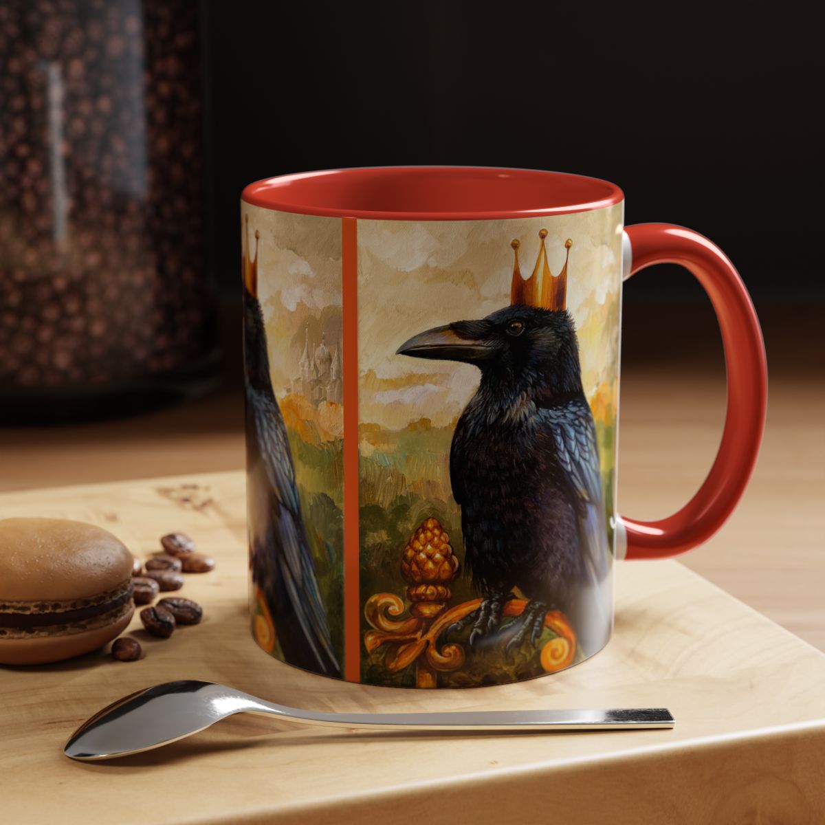 Majestic Raven Coffee Mug, Gothic Mug, Dark Arts Drinkware, Gift for Bird Lovers, Halloween Decor, Crowned Raven Artwork