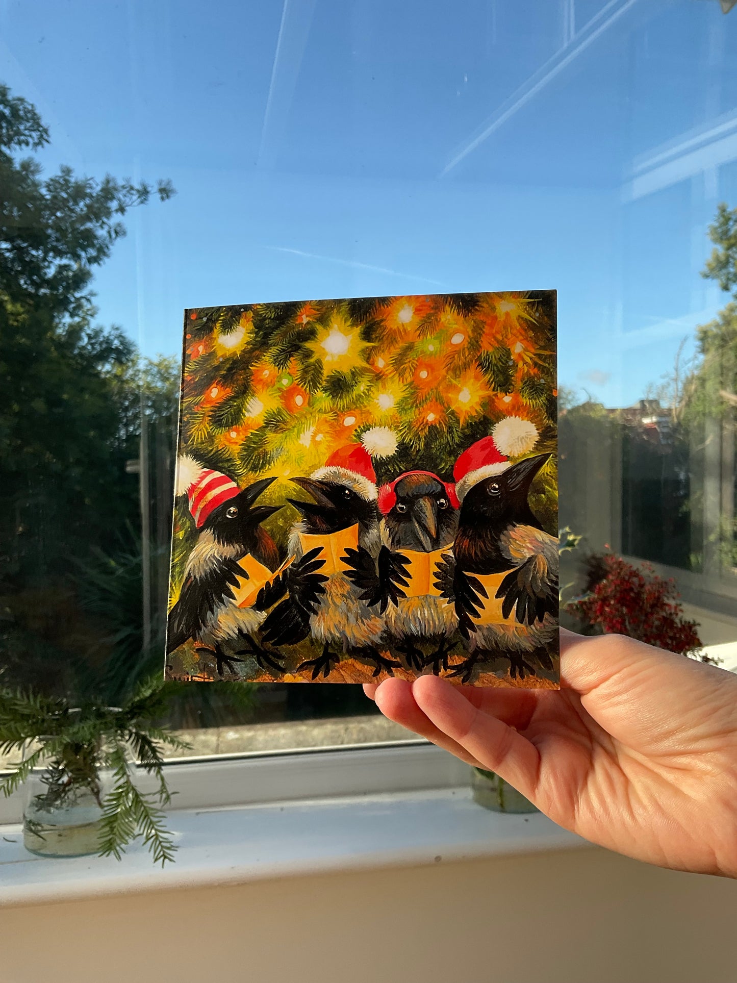 3 Christmas crows cards, free UK delivery