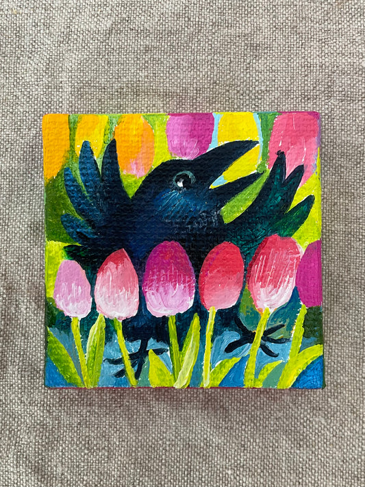 March Tulips crow miniature