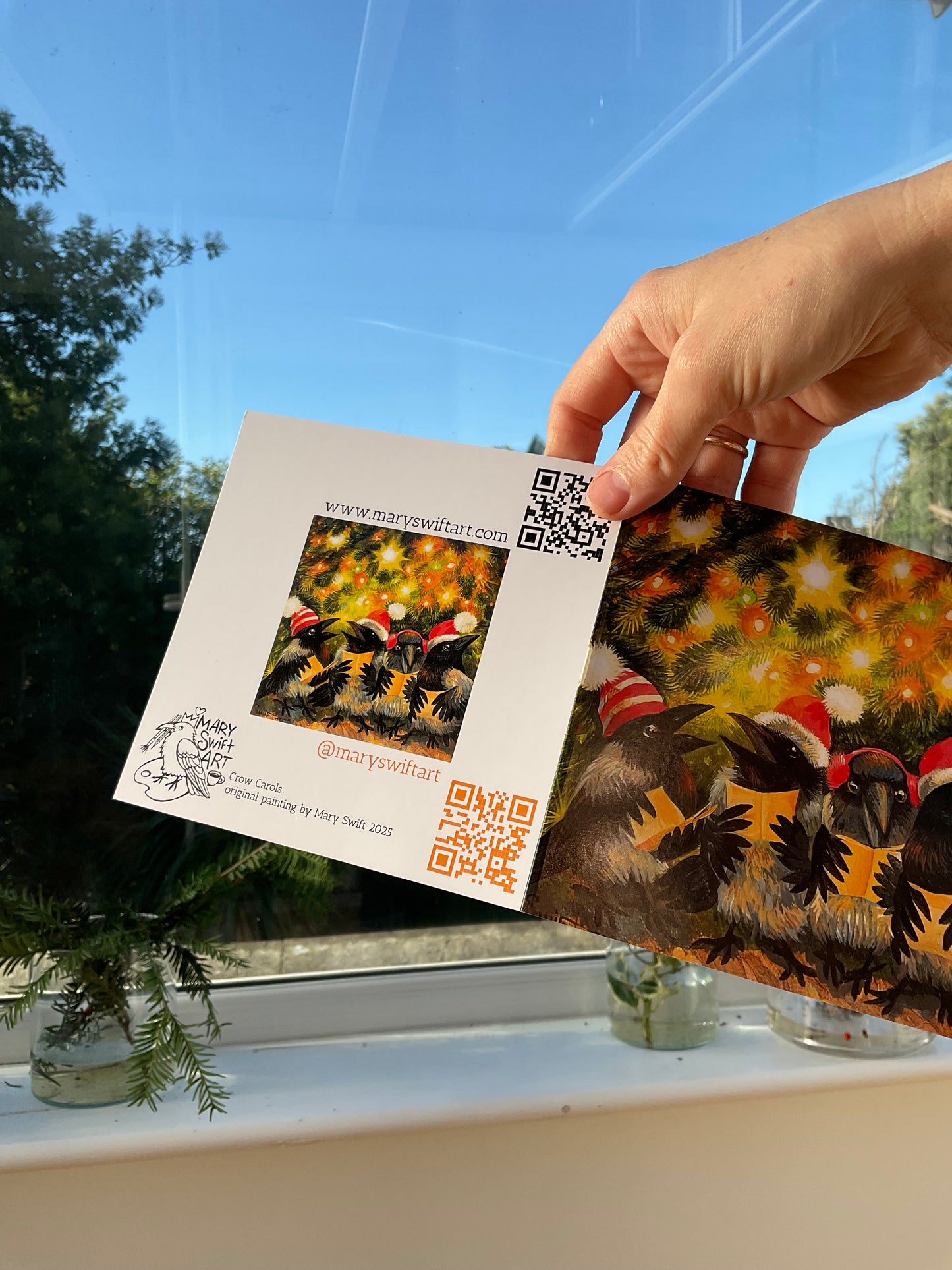 3 Christmas crows cards, free UK delivery