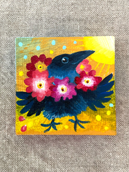 Anemone Wreath crow miniature