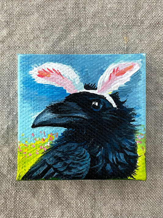Where is My Easter Bunny? Grumpy Easter crow miniature