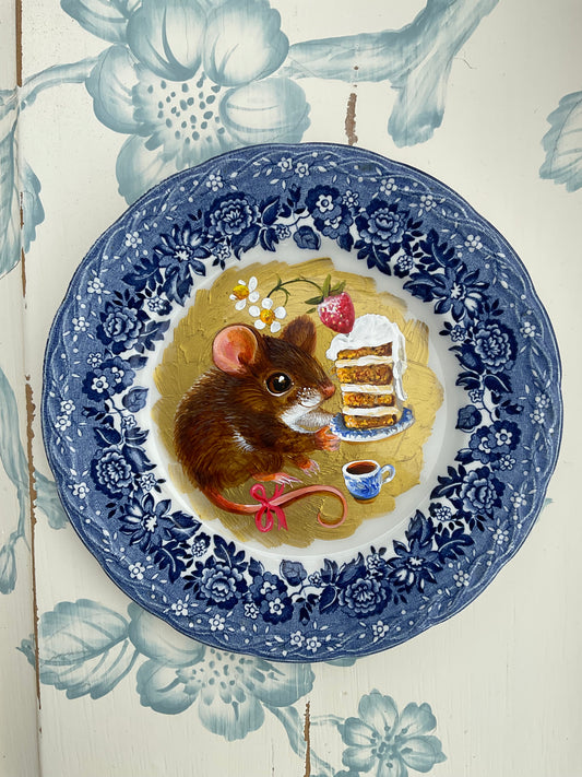 The Slice of Strawberry Cake, baby mouse, decorative saucer