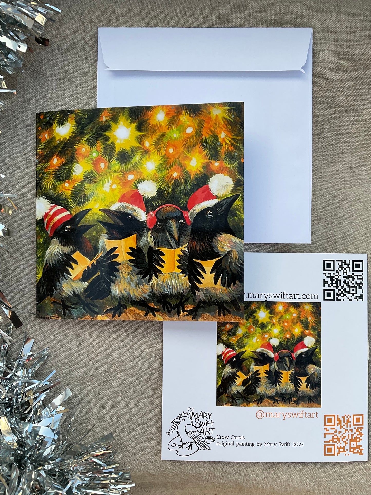 3 Christmas crows cards, free UK delivery