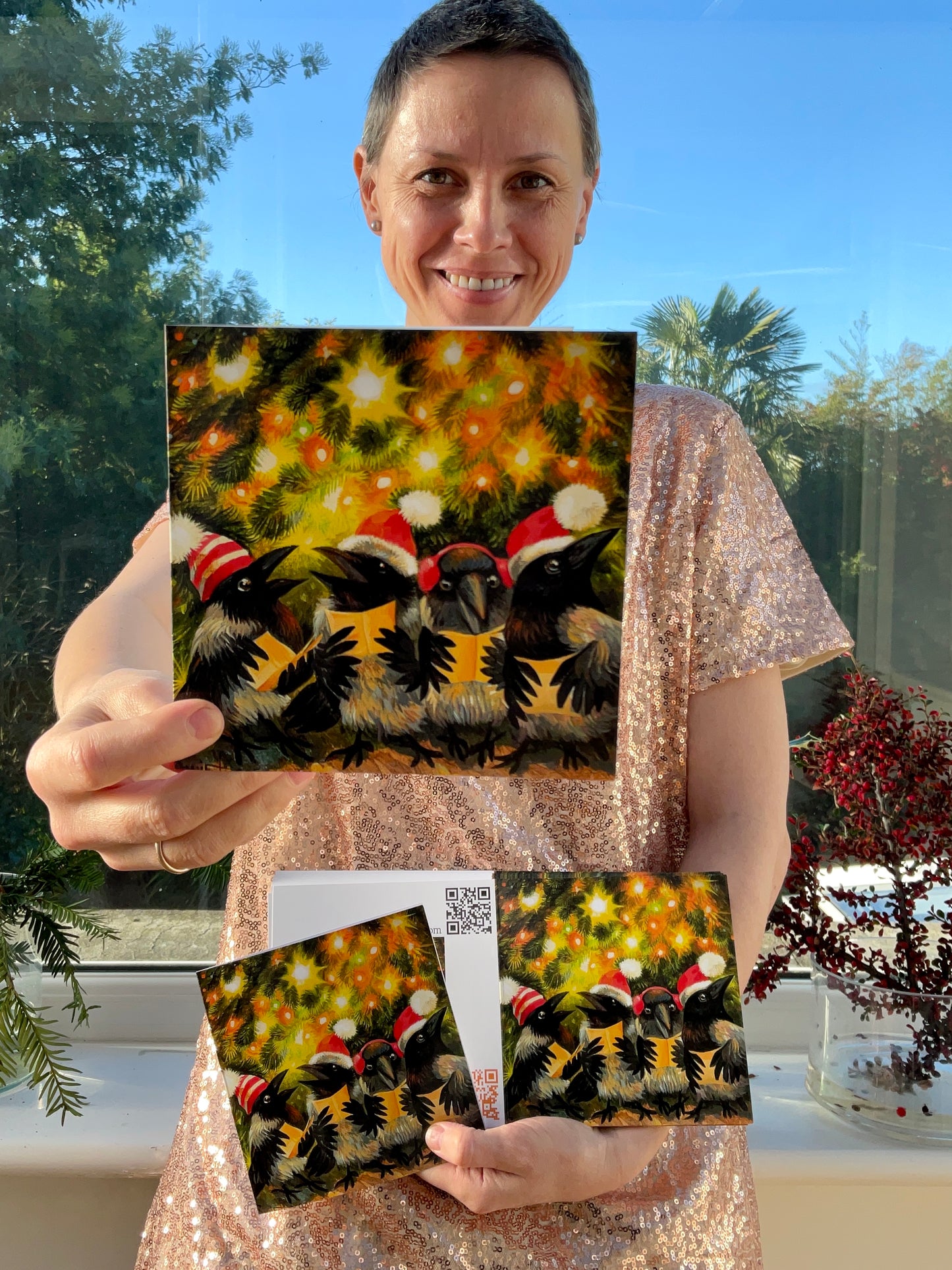 3 Christmas crows cards, free UK delivery